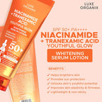 LUXE ORGANIX Niacinamide + Tranexamic Acid Youthful Glow Whitening Serum Body Lotion SPF 50 Pa++++ 200ml