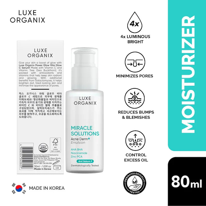 Luxe Organix Miracle Solutions AHA/BHA Acne Derm+ Emulsion 80ml