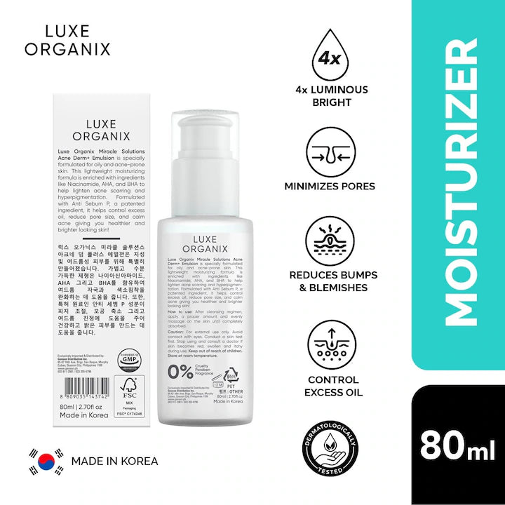 Luxe Organix Miracle Solutions AHA/BHA Acne Derm+ Emulsion 80ml