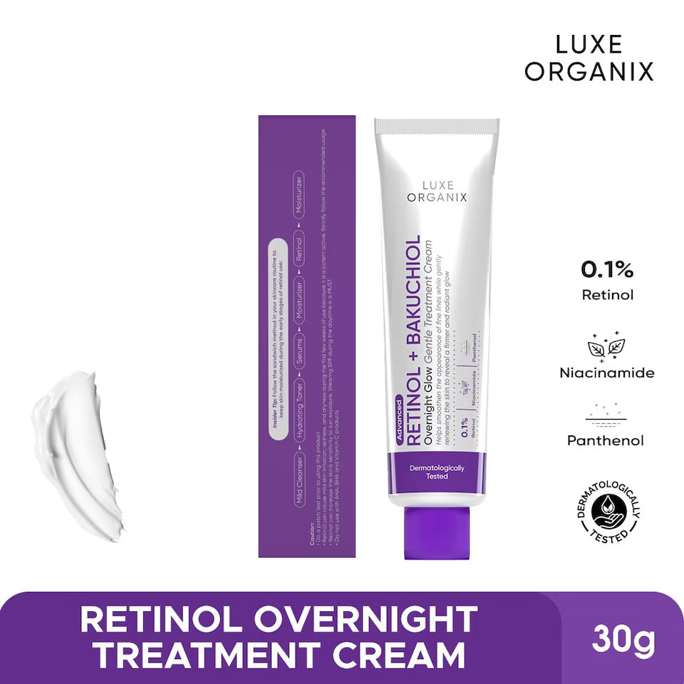 Luxe Organix Retinol + Bakuchiol Overnight Glow Treatment Cream 30g
